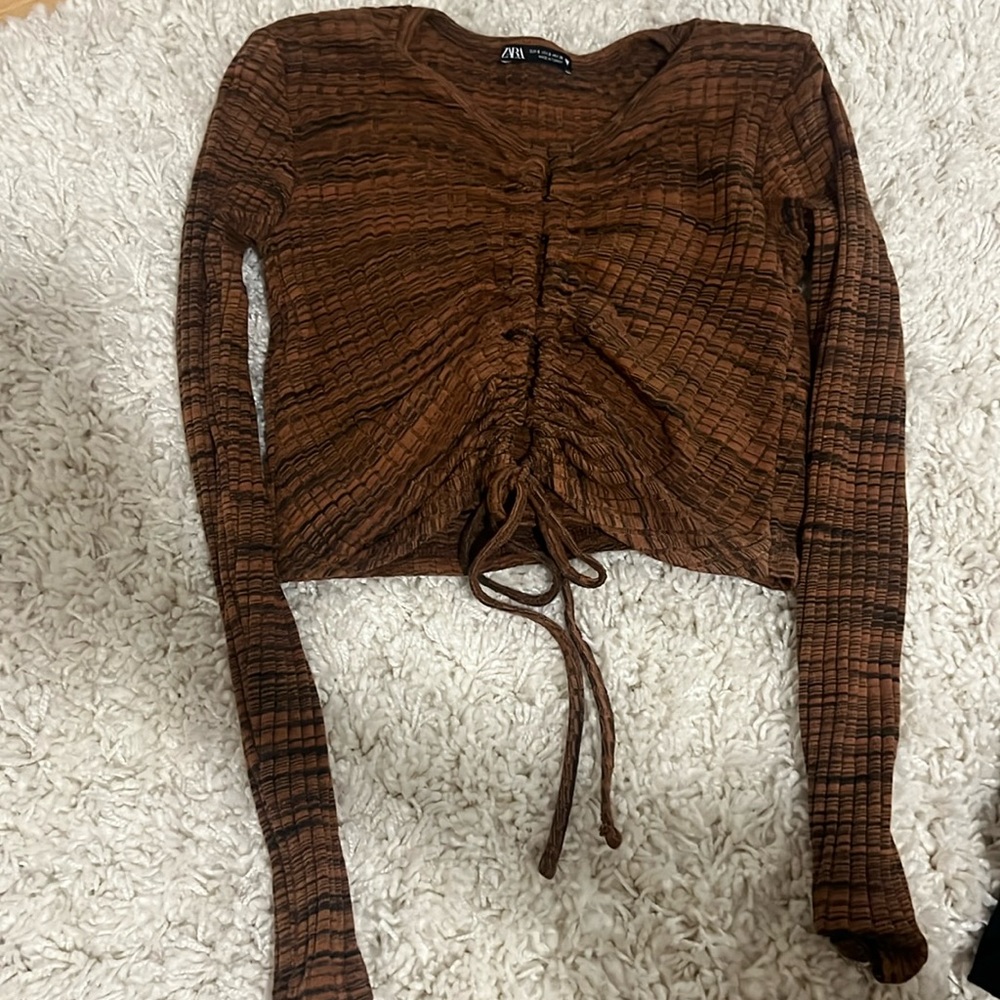 Zara brown and black cropped shirt